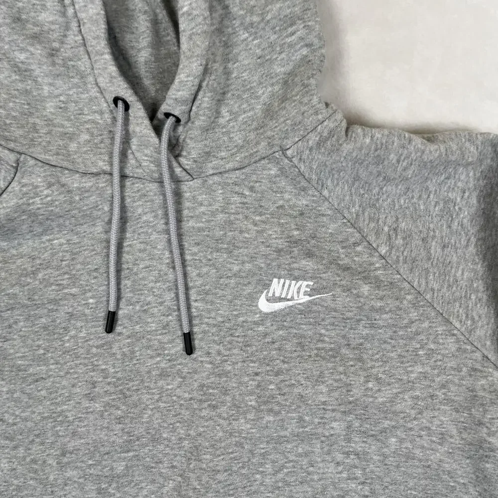 Nike Hoodie Womens Medium Gray Fleece Pullover Cowl Sweatshirt Small Swoosh